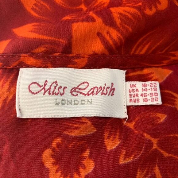 Miss Lavish Kaftan Muumuu Maxi Dress 14-18 Red Floral V Neck Resort Wear Boho - Picture 6 of 6